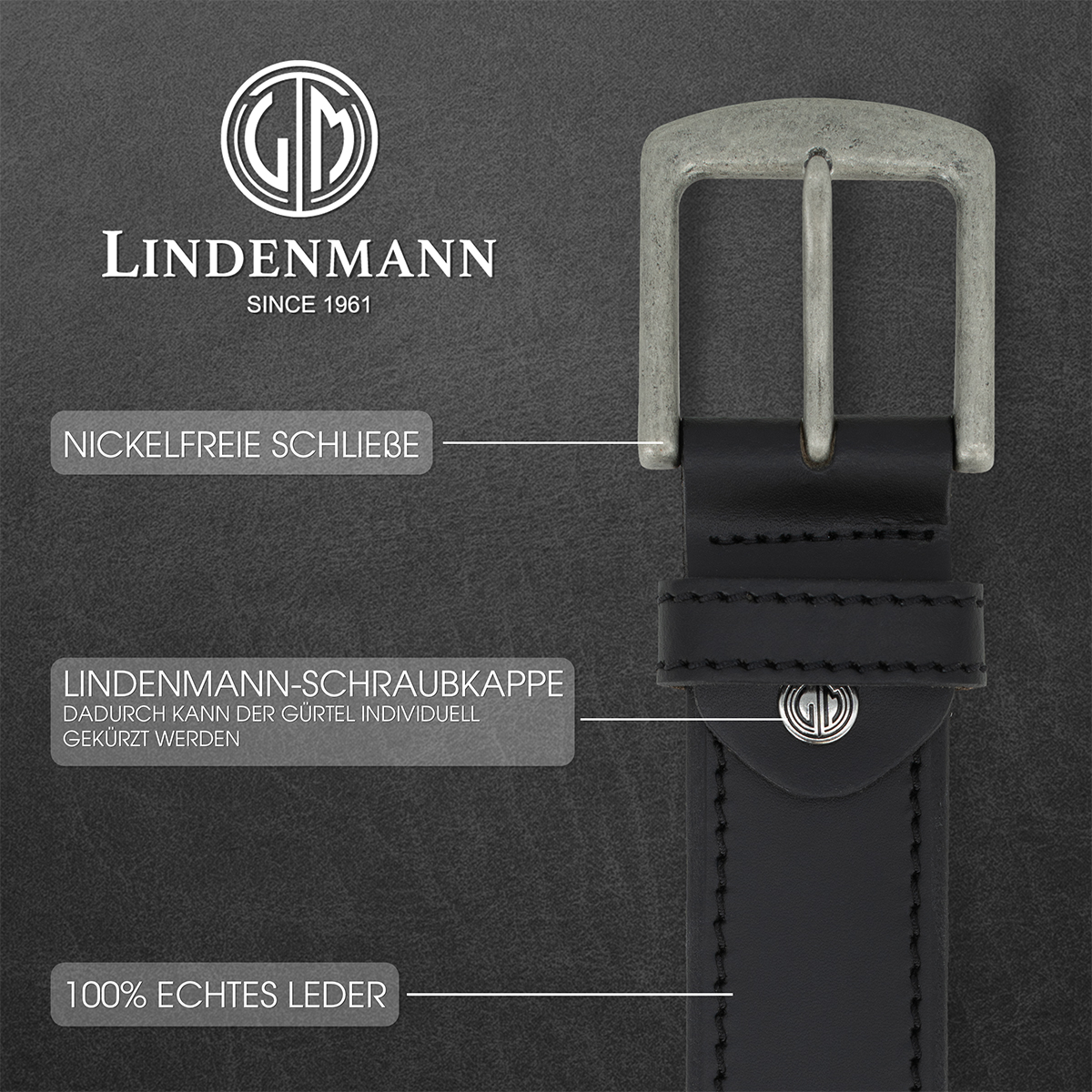 LINDENMANN Ledergürtel schwarz