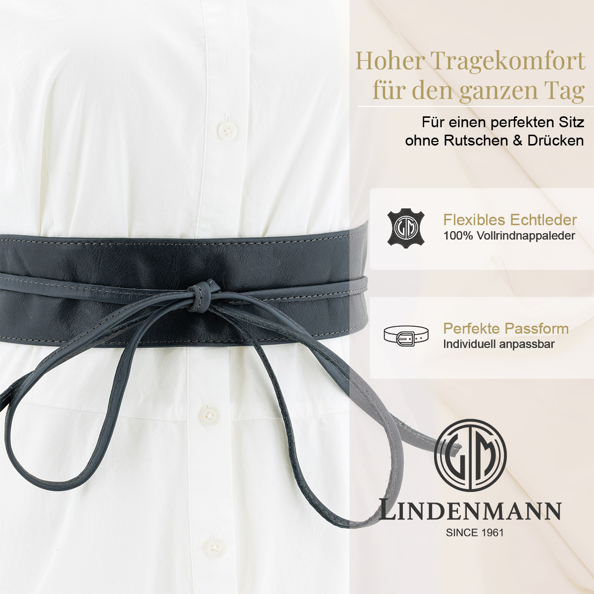 LINDENMANN Nappa Vollrindleder Damenhüftgürtel Marine
