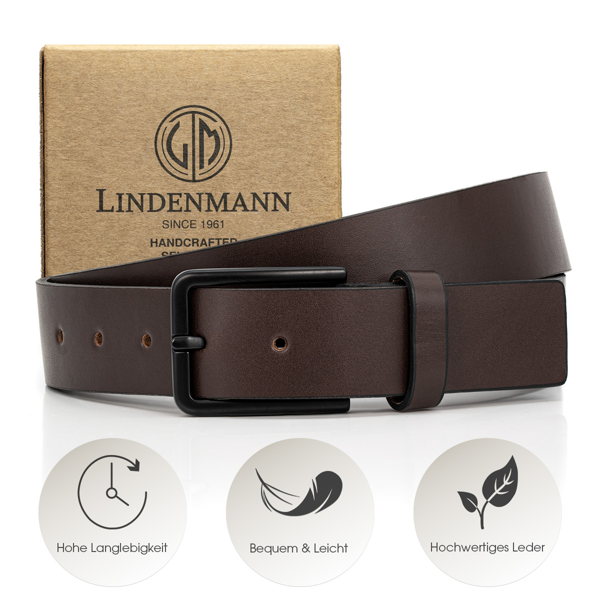 LINDENMANN Herren Jeansgürtel Echtleder dunkelbraun