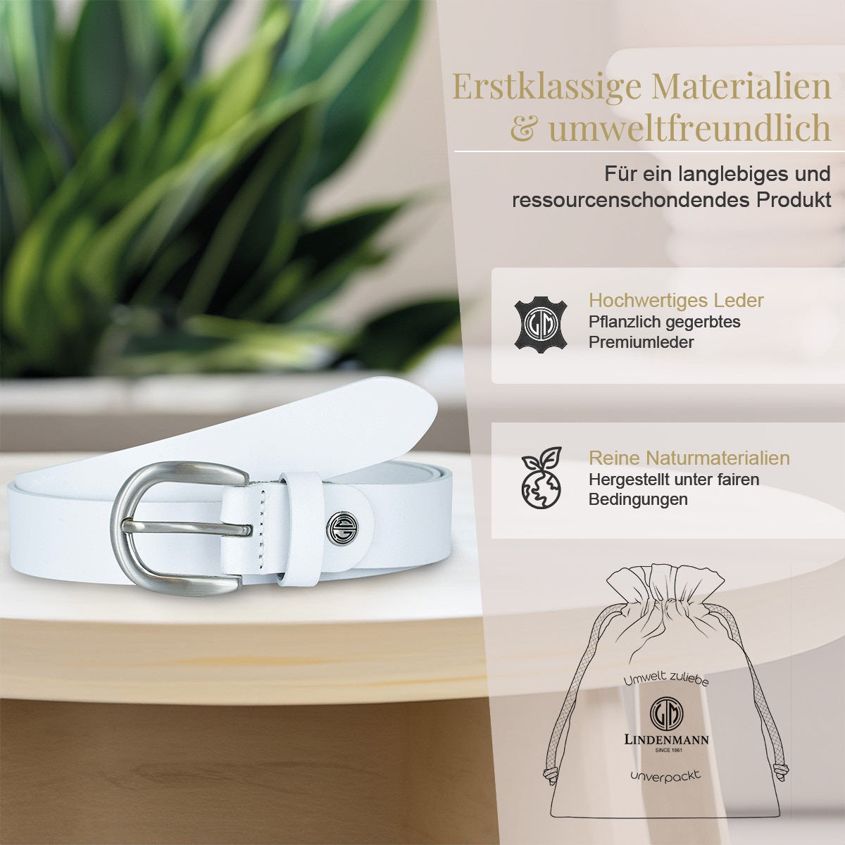 LINDENMANN Rindledergürtel Damen Schneeweiß