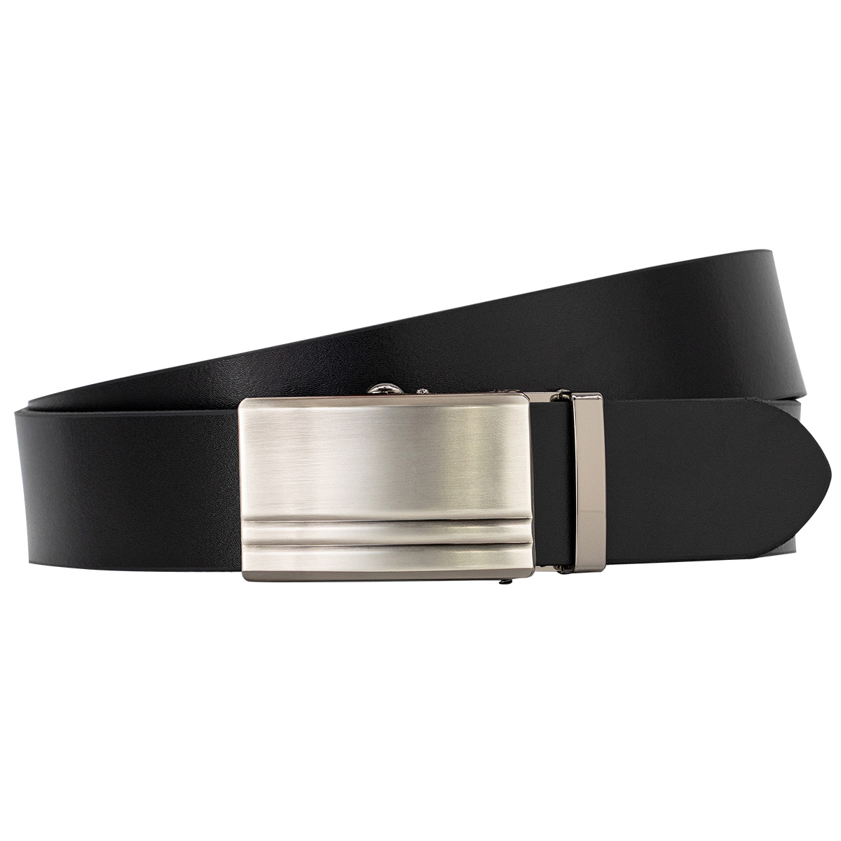 Gürtel, Schwarz, Ledergürtel, Metall-Schnalle, Breiter Gürtel, LINDENMANN klassischer Herren Automatikgürtel aus 100% Echtleder schwarz