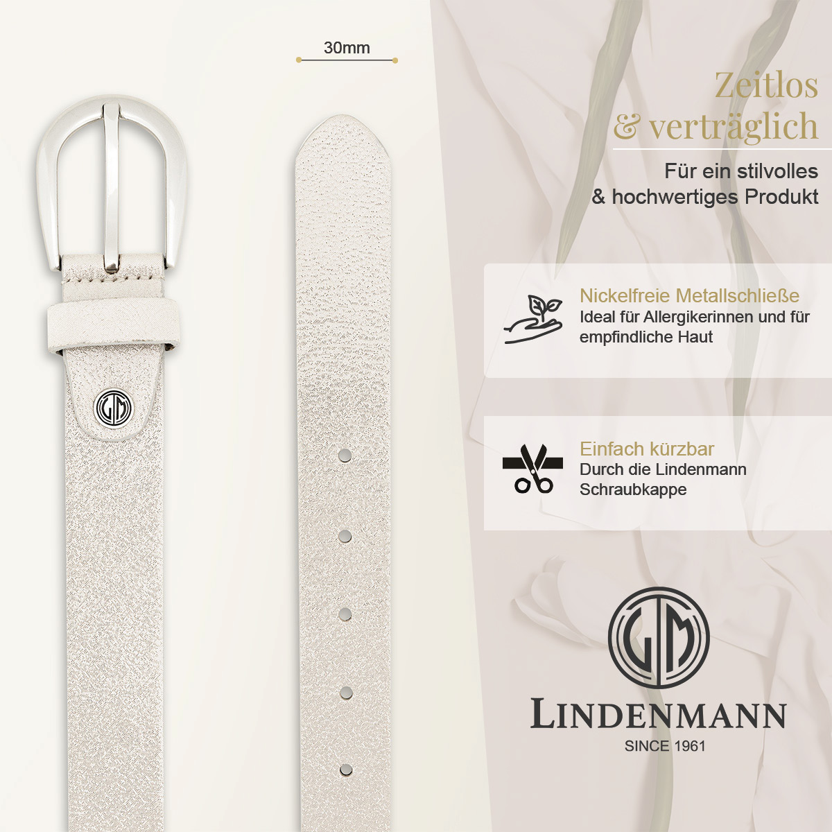 LINDENMANN Rindleder Damengürtel Creme-Beige