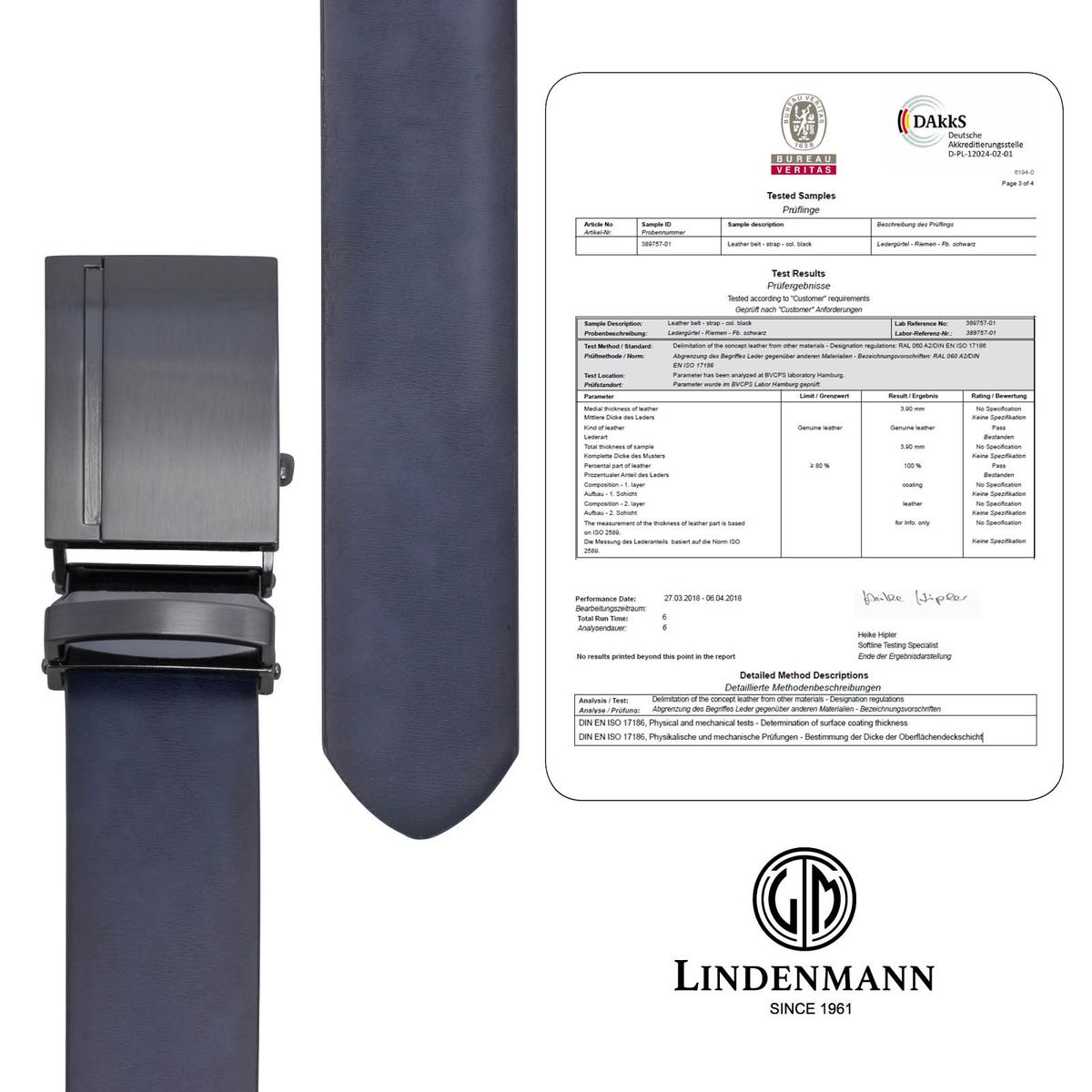 LINDENMANN AUTOmatik Gürtel Herren marine