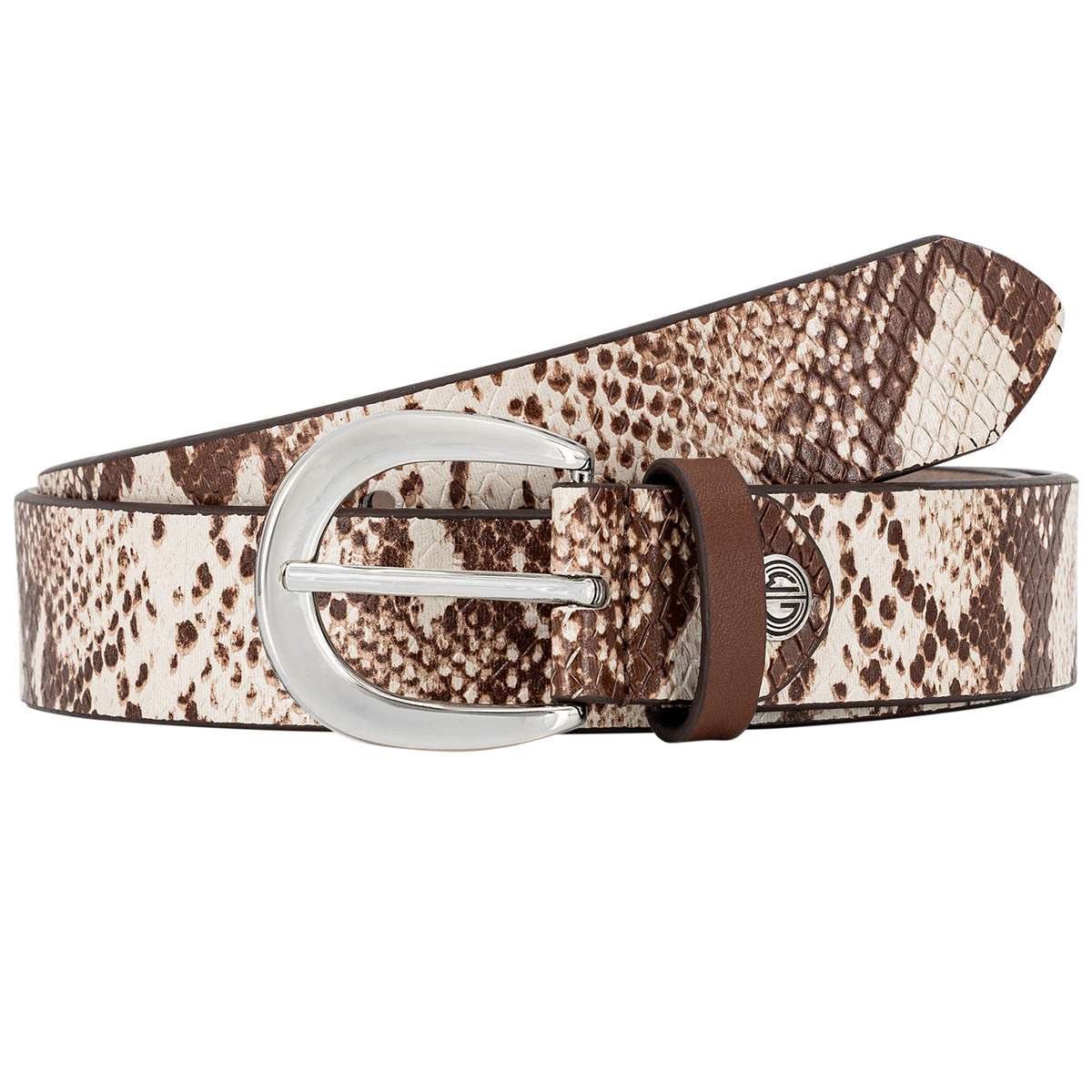 Gürtel, Schlangenleder Muster, Braun, Leder-Gürtel, Snake Muster Gürtel, LINDENMANN Damen Echtledergürtel braun weiß