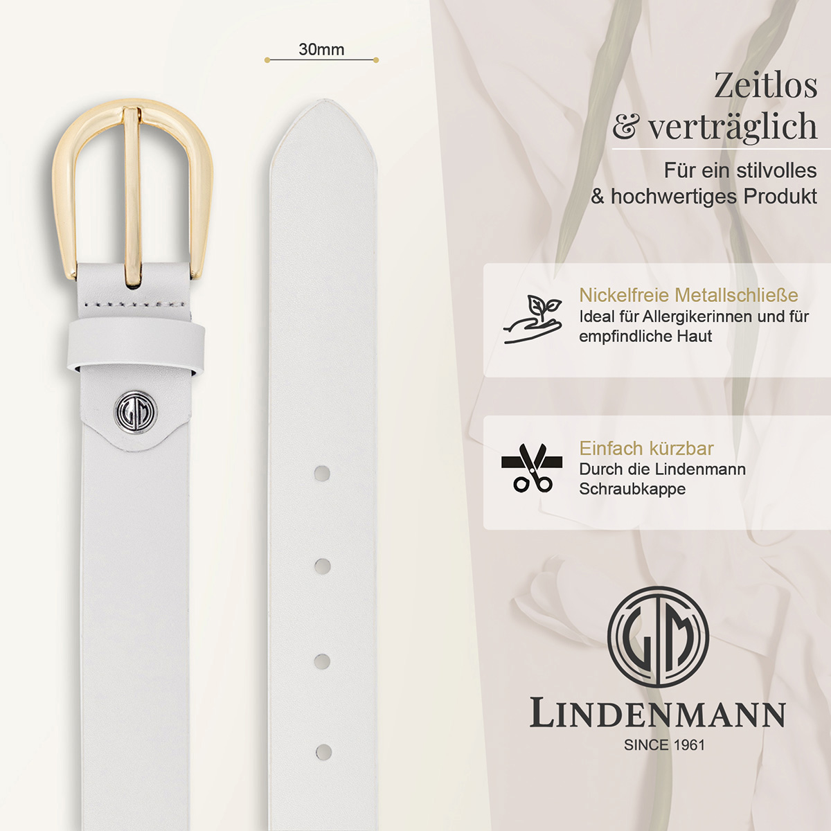 LINDENMANN Klassischer Damengürtel aus 100% Echtleder weiß