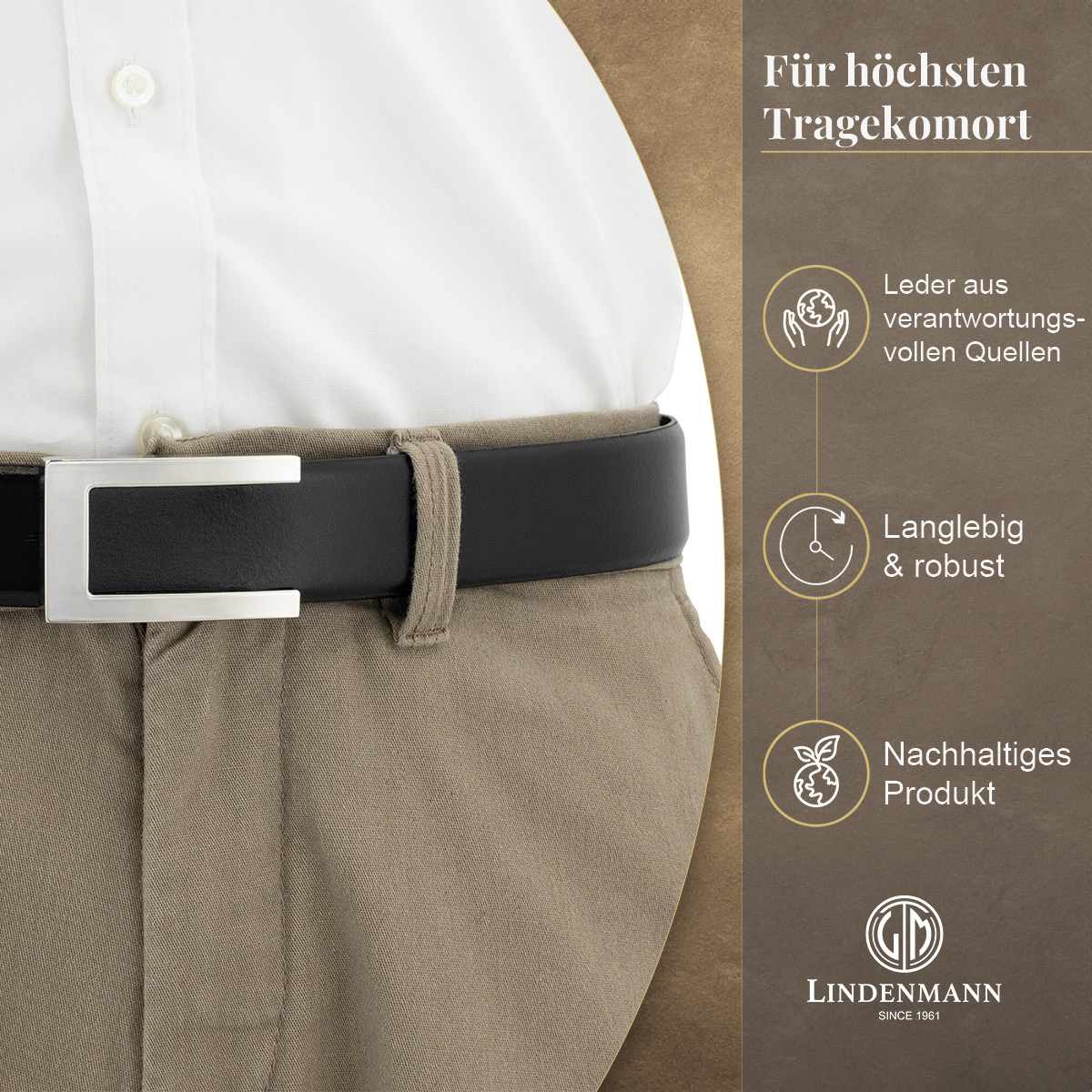 LINDENMANN Vollrindleder Herrengürtel Onyx