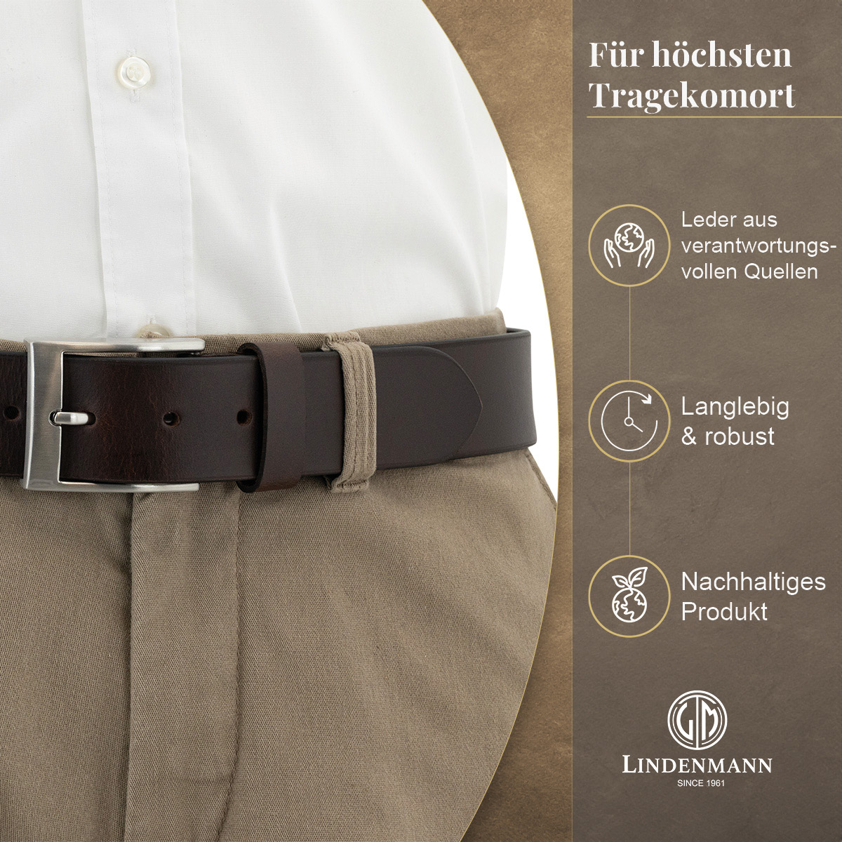 LINDENMANN Vollrindledergürtel Herren Schokoladenbraun