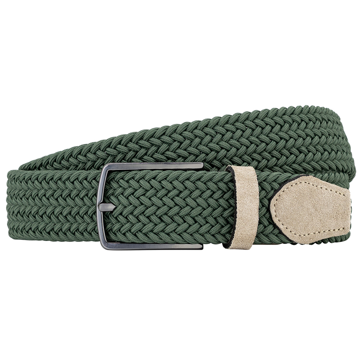 Gürtel, Geflochten, Grün, Textilgürtel, Schnalle, LINDENMANN Herren Flechtgürtel mit Echtleder an den Enden olivgrün