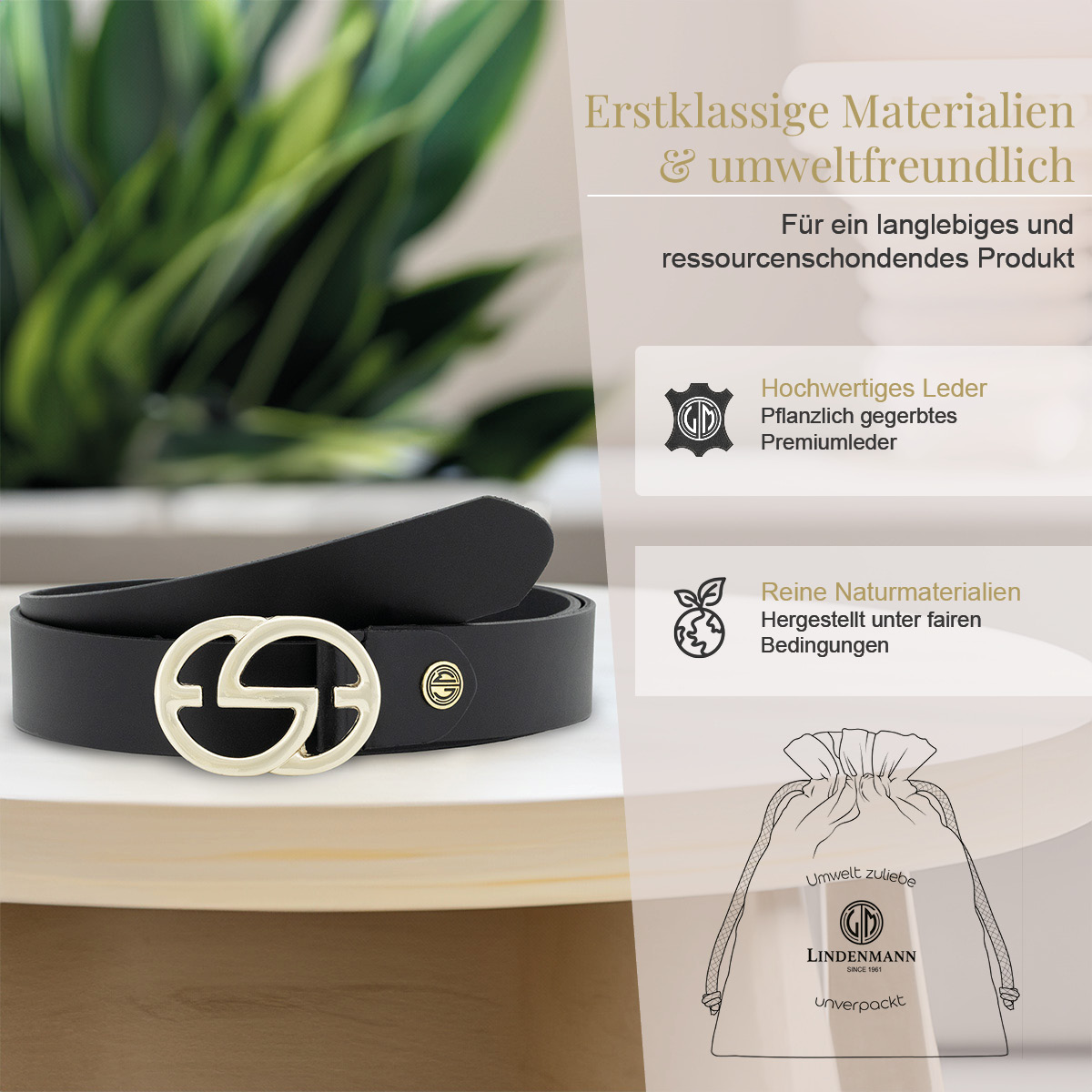 LINDENMANN Vollrindledergürtel Damen schwarz