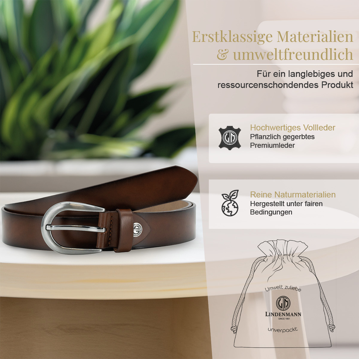 LINDENMANN Rindsleder Damengürtel Nussbraun