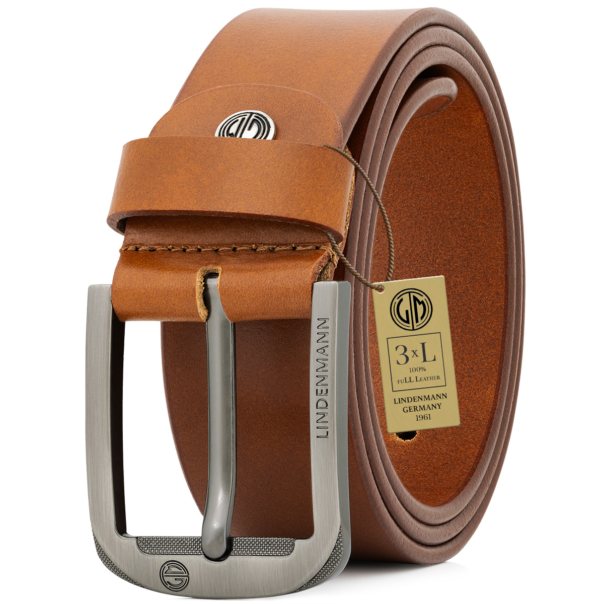 LINDENMANN Ledergürtel Jeans Herren cognac