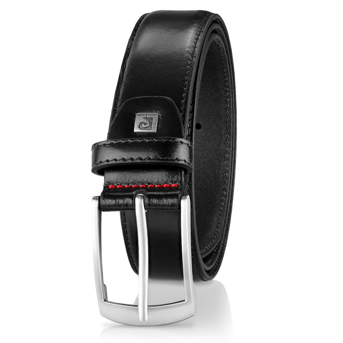 Gürtel, Leder, Schwarz, Steckschließe, Nähterot, Pierre Cardin Herren-Leder-Gürtel schwarz