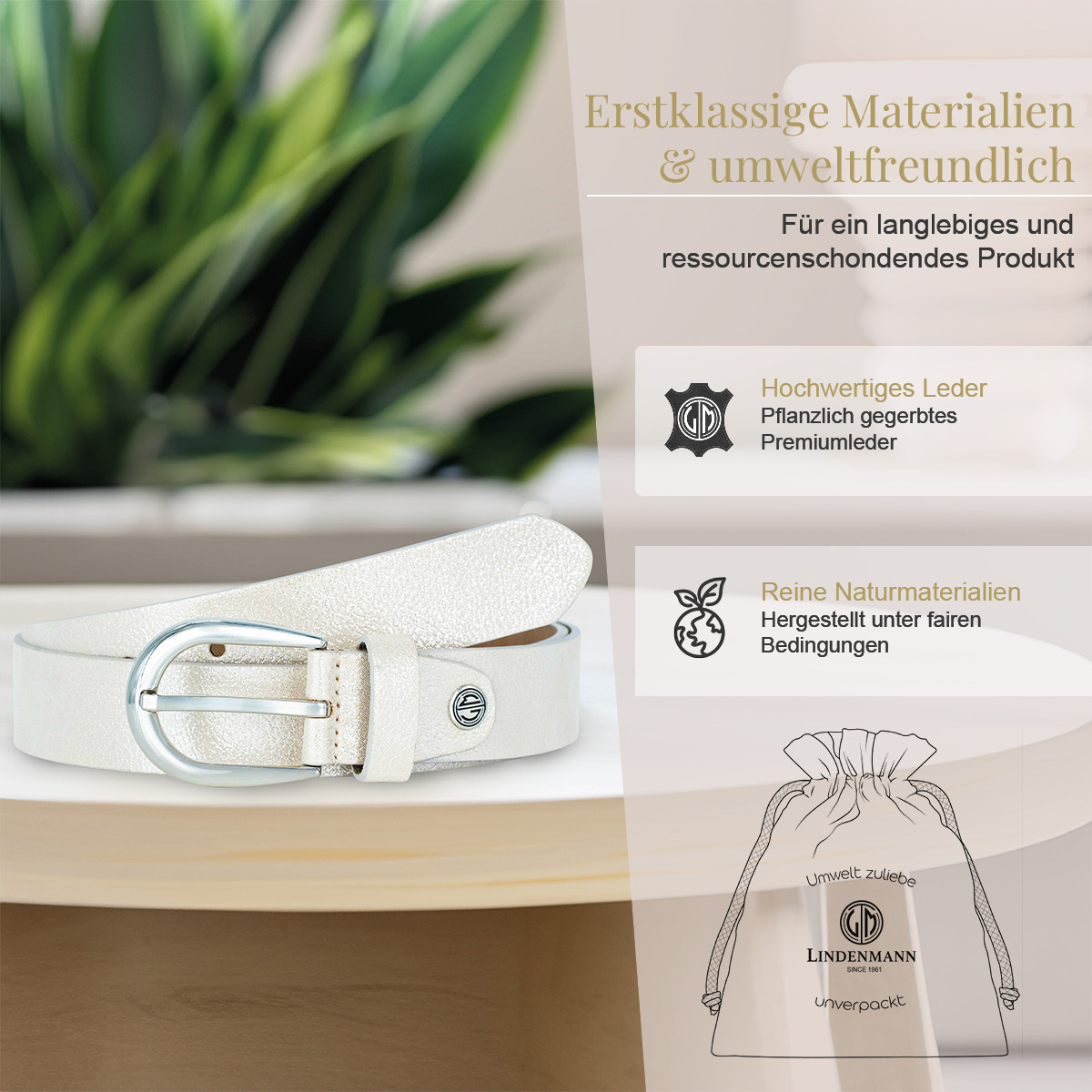 LINDENMANN Rindleder Damengürtel Creme-Beige