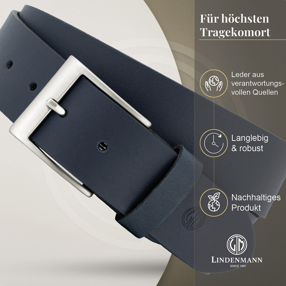 LINDENMANN Herren Jeansgürtel Echtleder marine