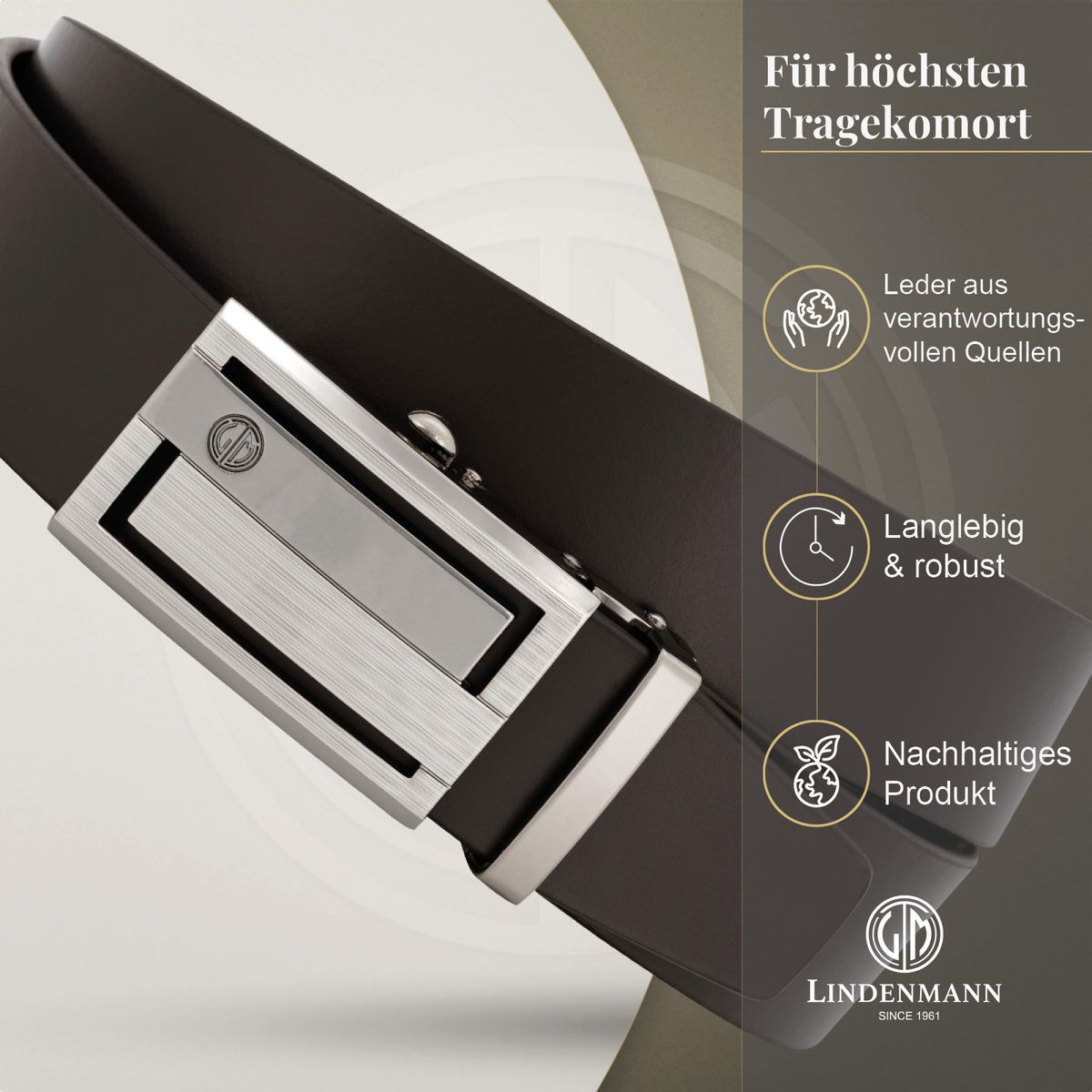 LINDENMANN Ledergürtel Automatikgürtel Herren braun