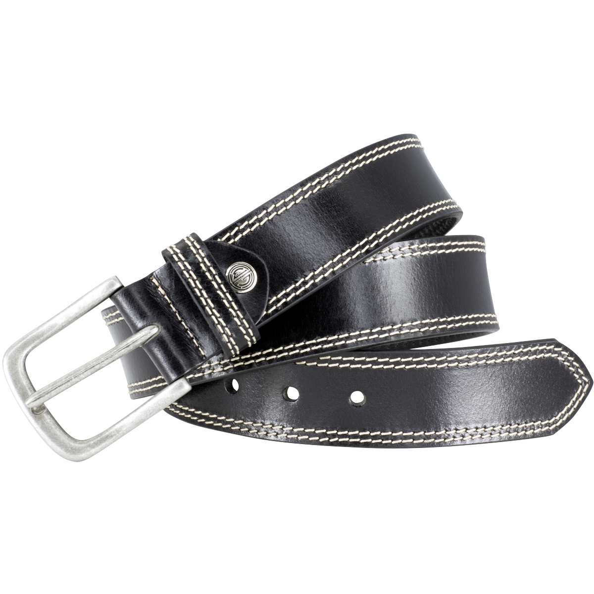 Gürtel, Leder, Schwarz, Nähte, Metall-Schnalle,
