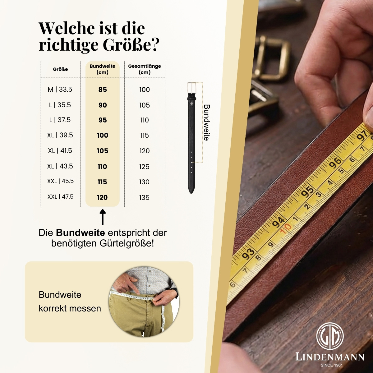 LINDENMANN Herren Büffelledergürtel aus 100% Echtleder schwarz