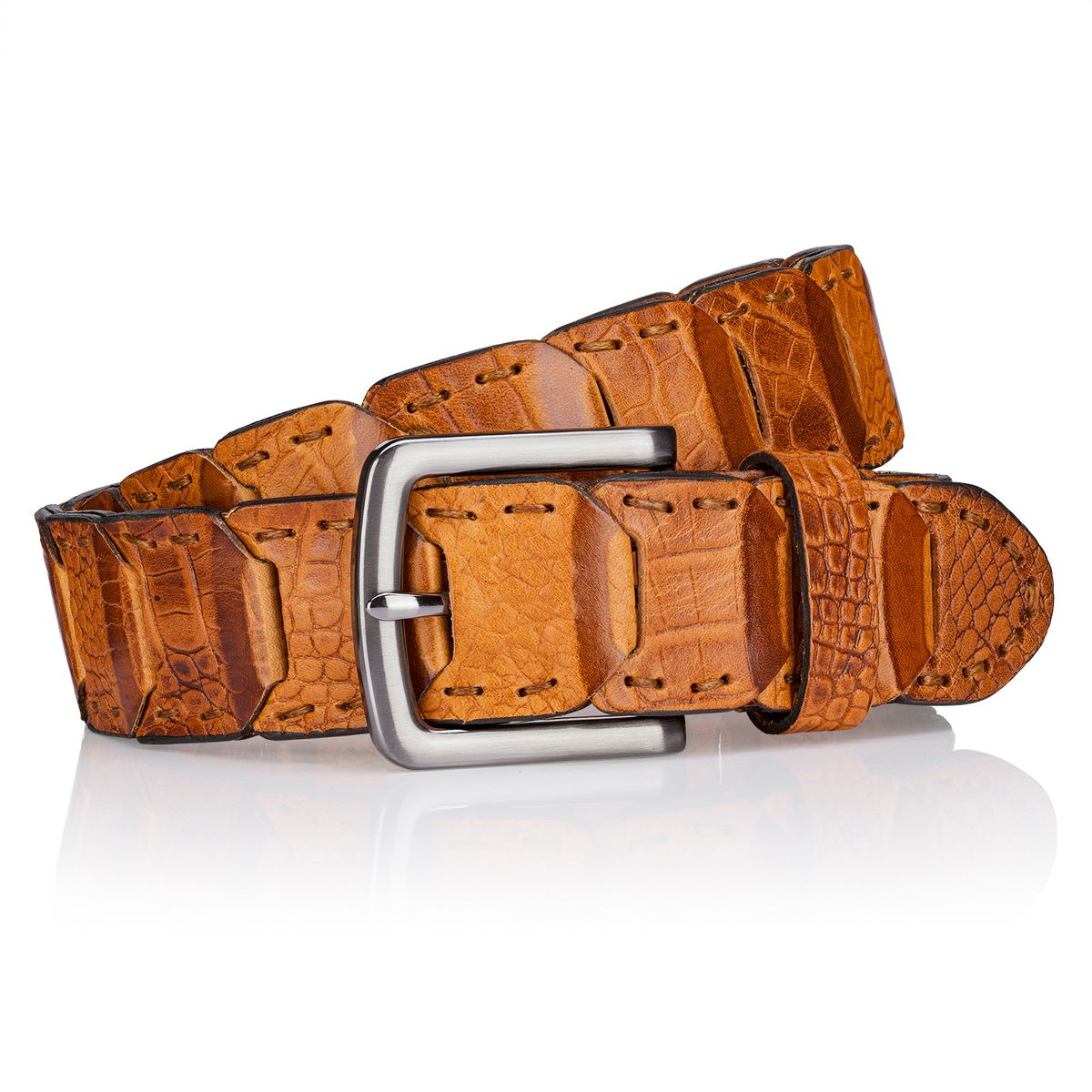 LINDENMANN Herren Ledergürtel Handmade cognac