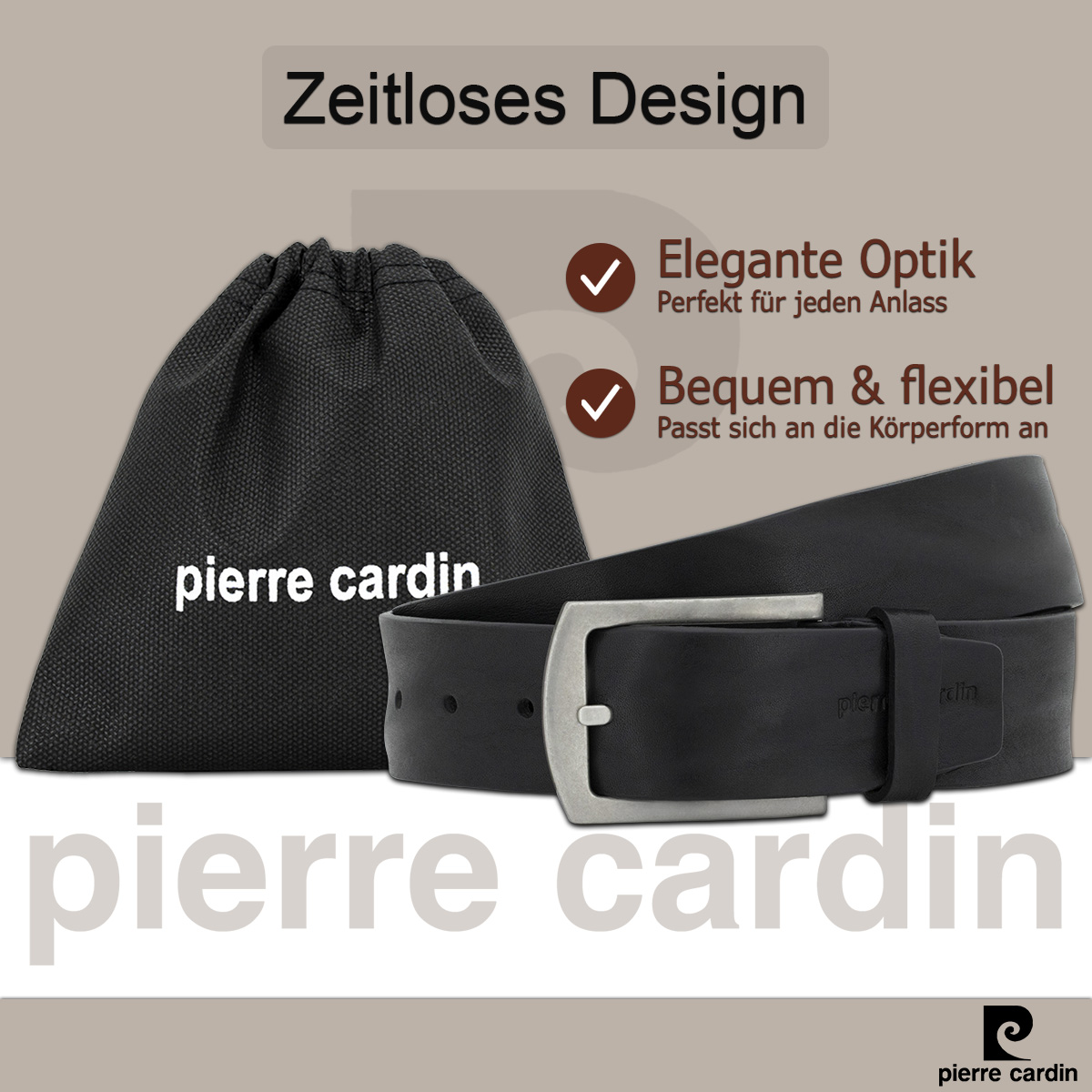 Pierre Cardin Herren-Leder-Gürtel Schwarz