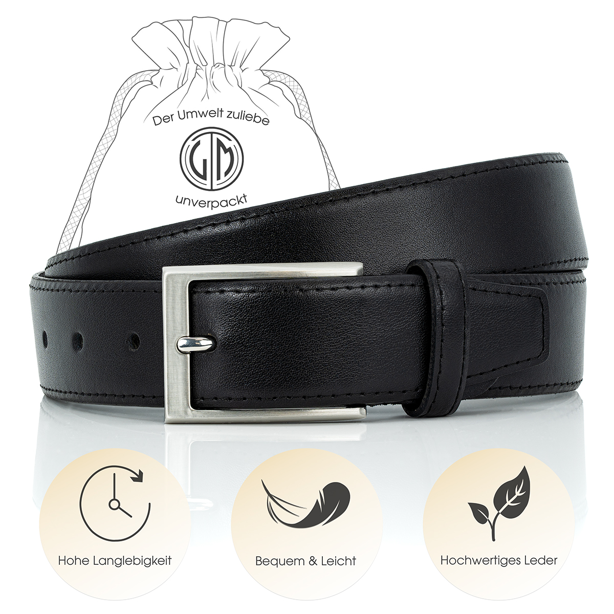 LINDENMANN Herrengürtel Leder schwarz