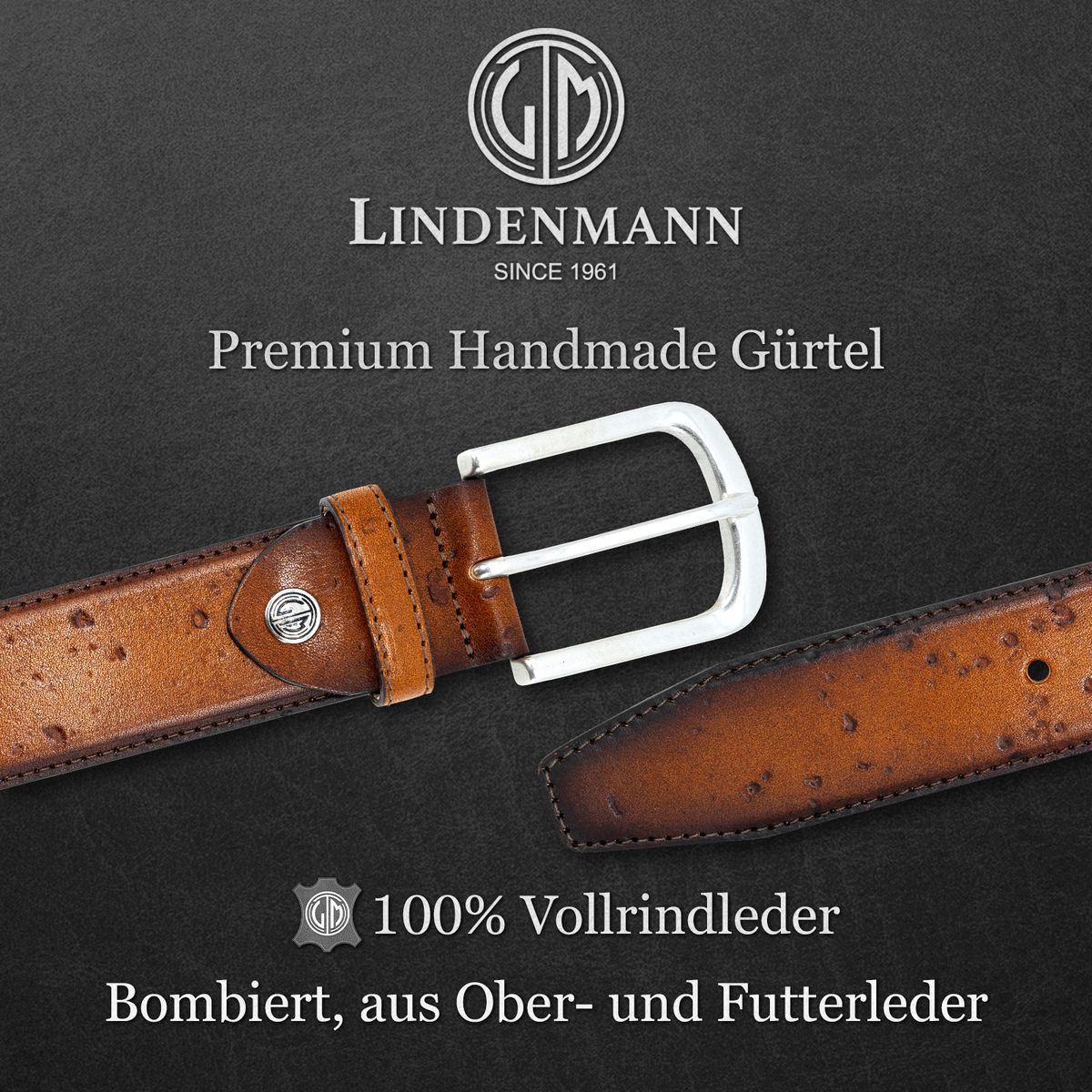 LINDENMANN Handmade Rindleder Herrengürtel cognac