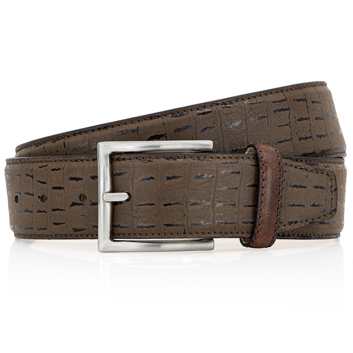 Gürtel, Leder, Braun, Muster, Gürtelschnalle, LINDENMANN Premium Handmade Vollrindledergürtel Herren dunkelbraun