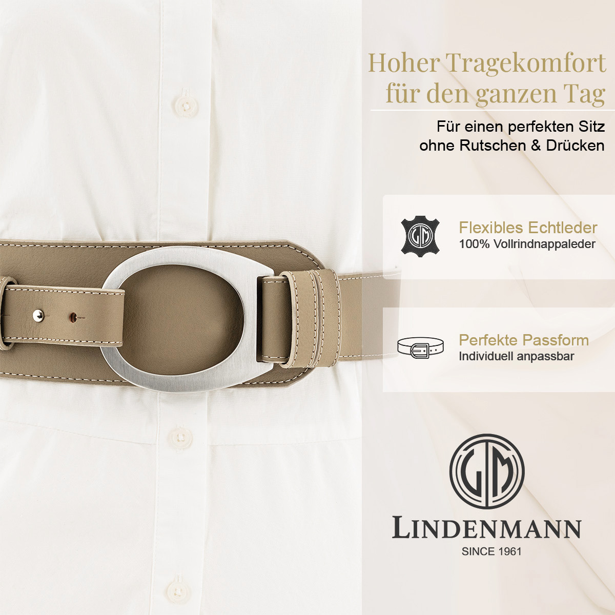 LINDENMANN Nappa Vollrindleder Damengürtel Taupe