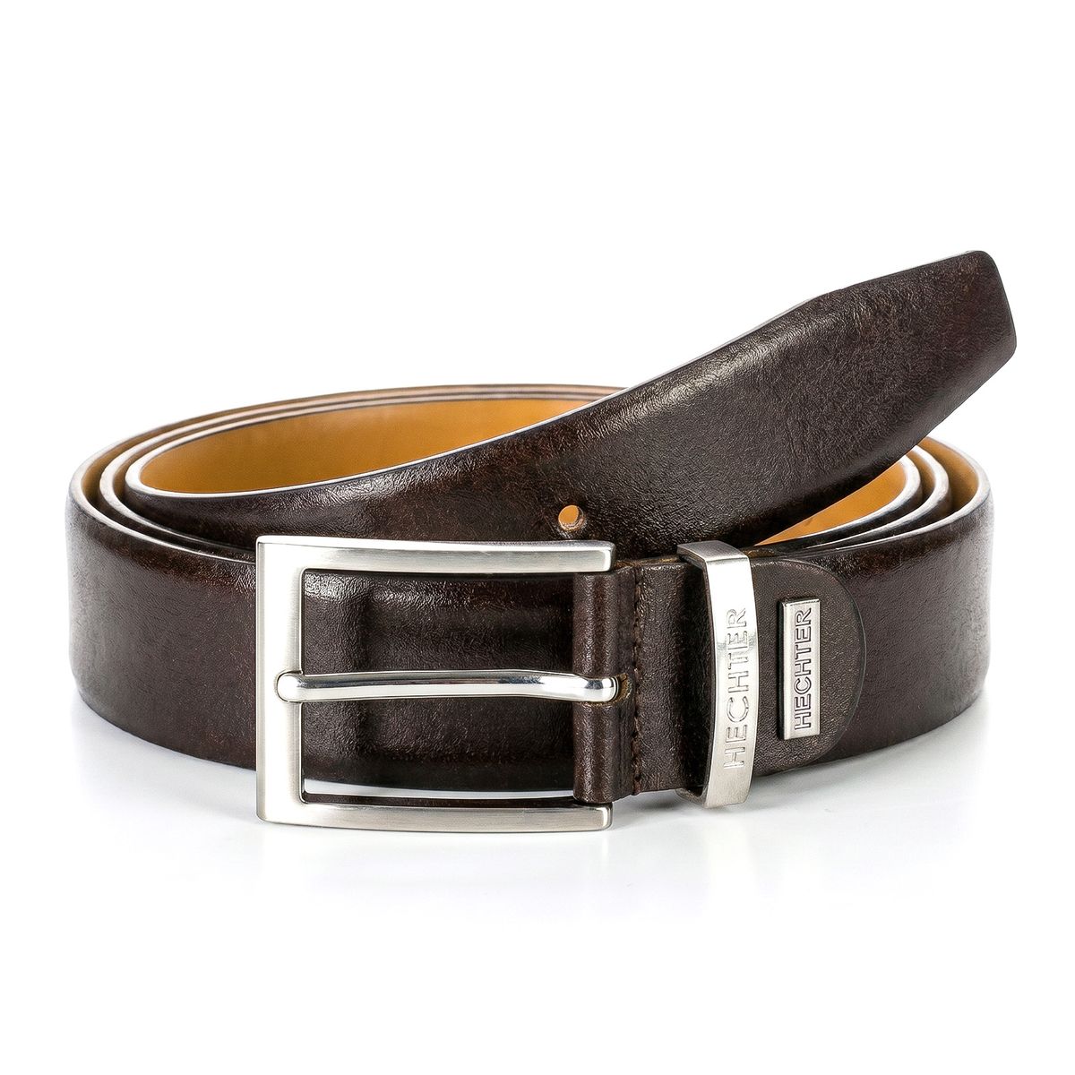 Gürtel, Leder, braun, Metall-Schnalle, Wechselverschluss, HECHTER Paris Herren klassischer, eleganter 100% Echtledergürtel dunkelbraun
