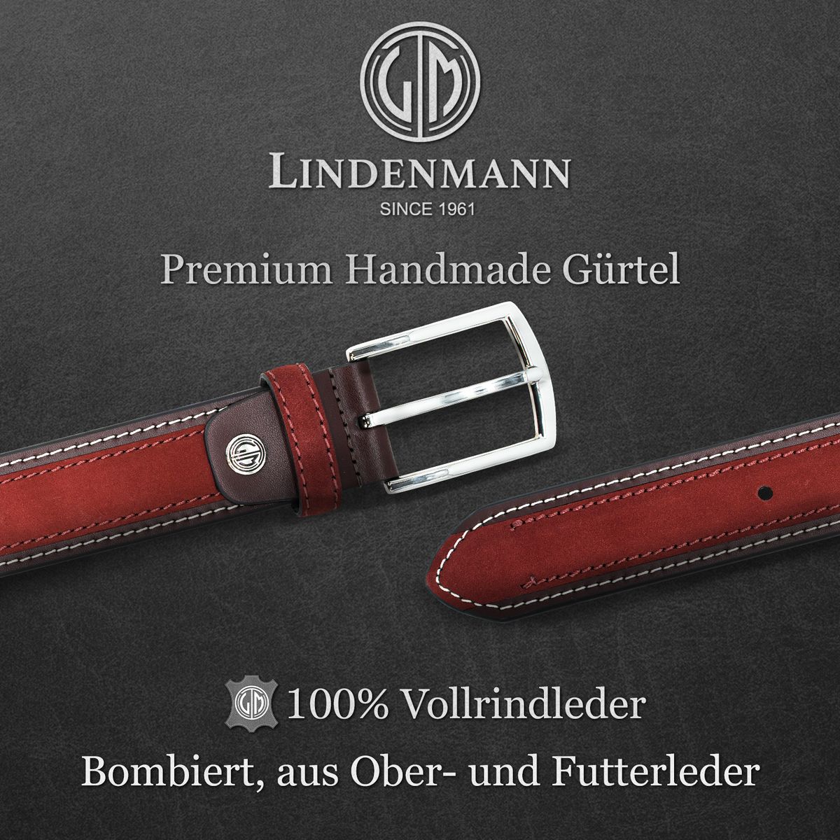 LINDENMANN Premium Ledergürtel rot