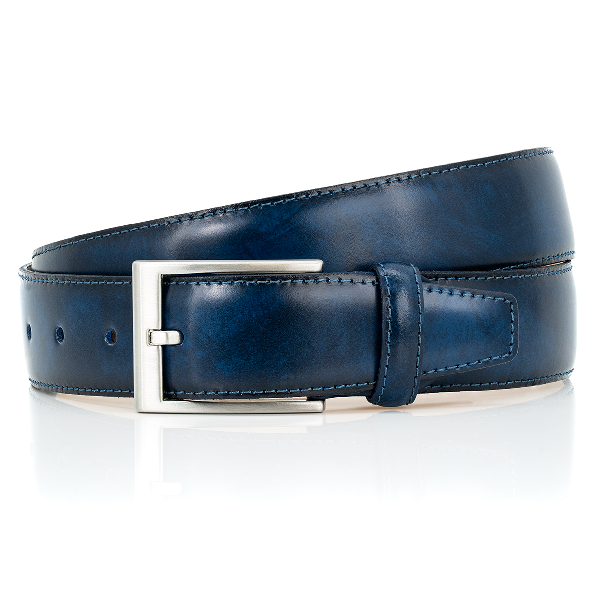 LINDENMANN Premium Handmade Ledergürtel 35 mm breit blau