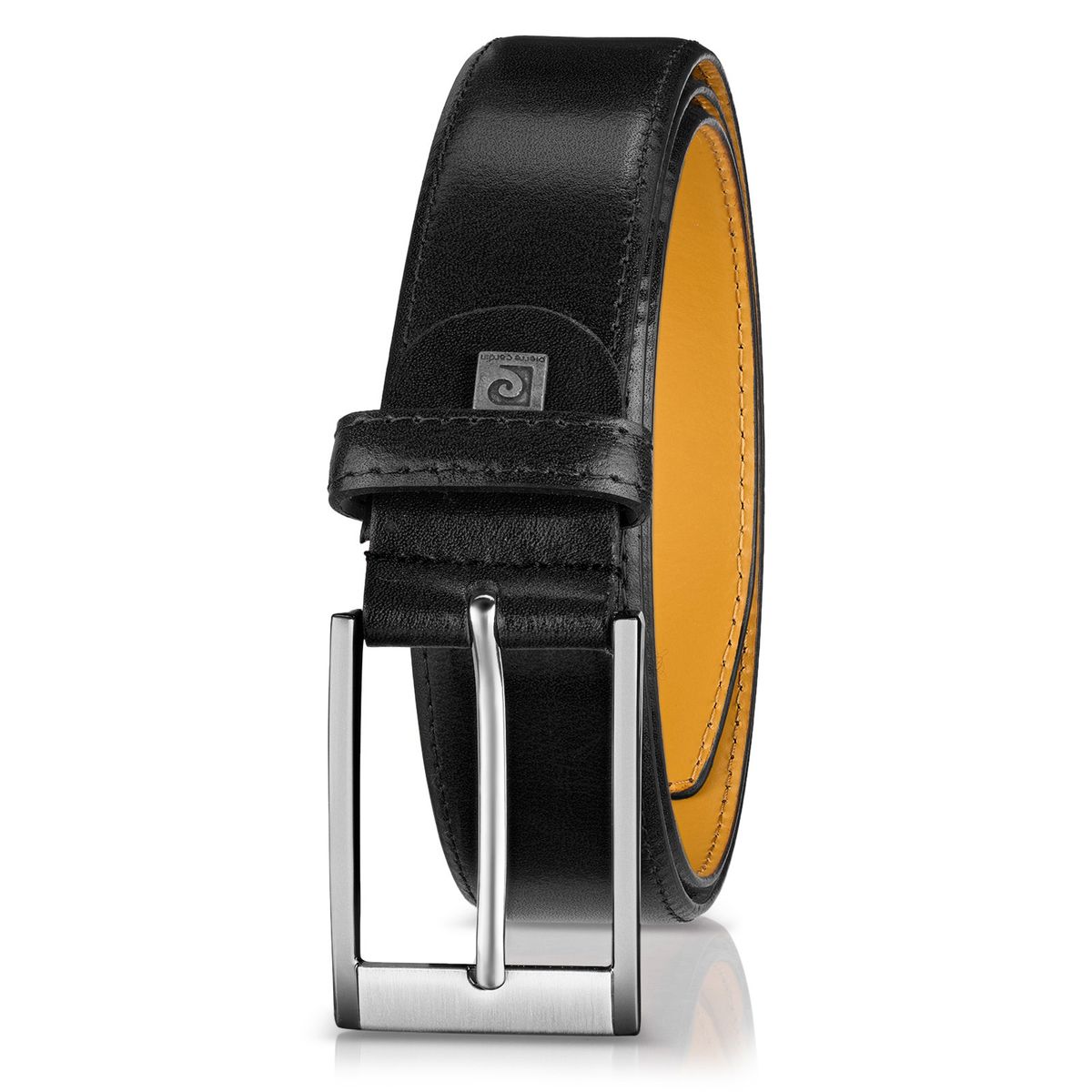 Gürtel, Leder, Schwarz, Gürtelschnalle, seitlich verstellbar, Pierre Cardin Herren-Leder-Gürtel schwarz