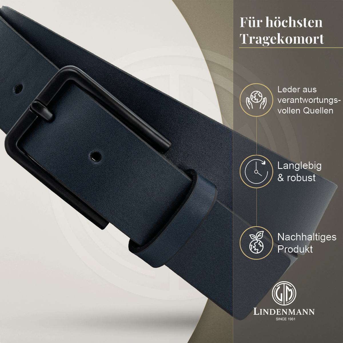 LINDENMANN Herren Jeansgürtel Echtleder marine