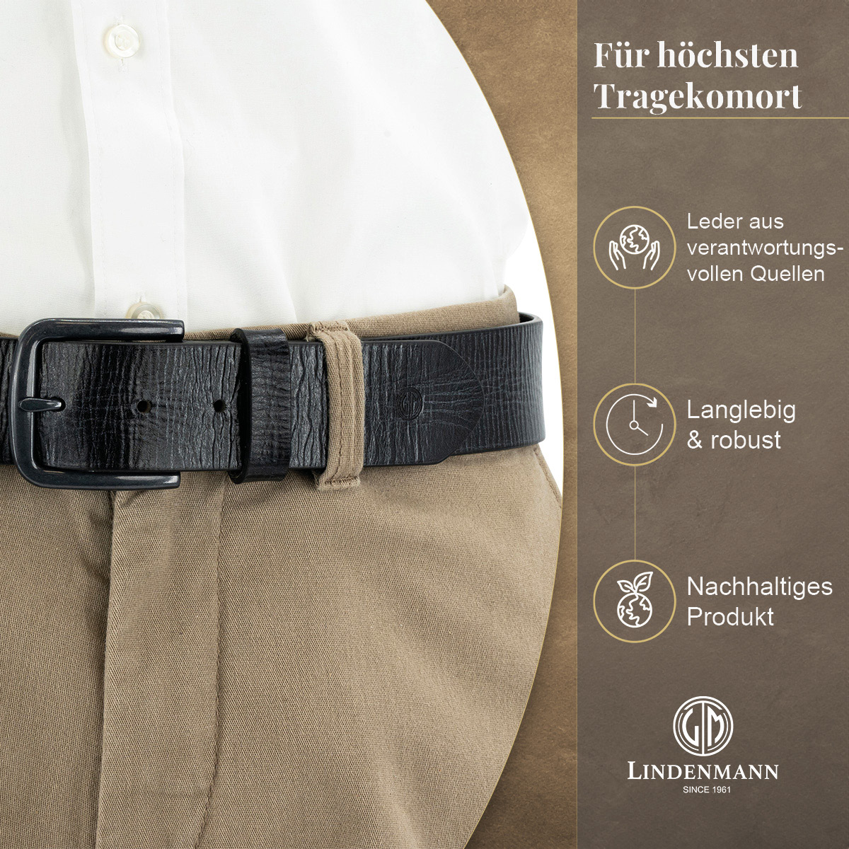 LINDENMANN Vollrindleder Herrengürtel Onyx