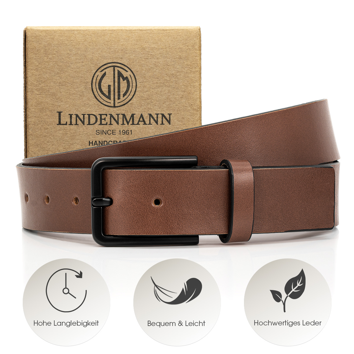 LINDENMANN Herren Jeansgürtel Echtleder cognac