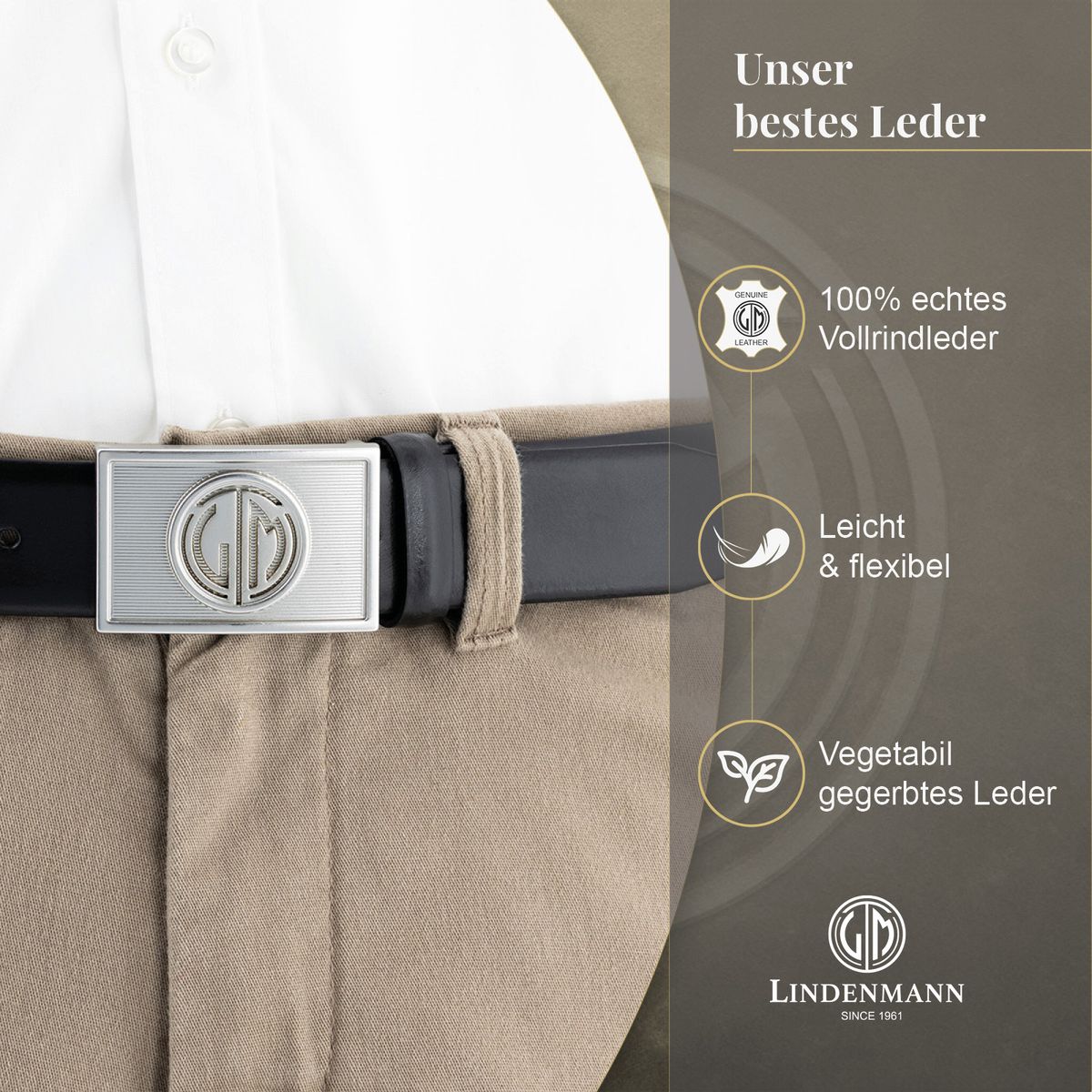 LINDENMANN Herren Koppelgürtel Echtleder schwarz
