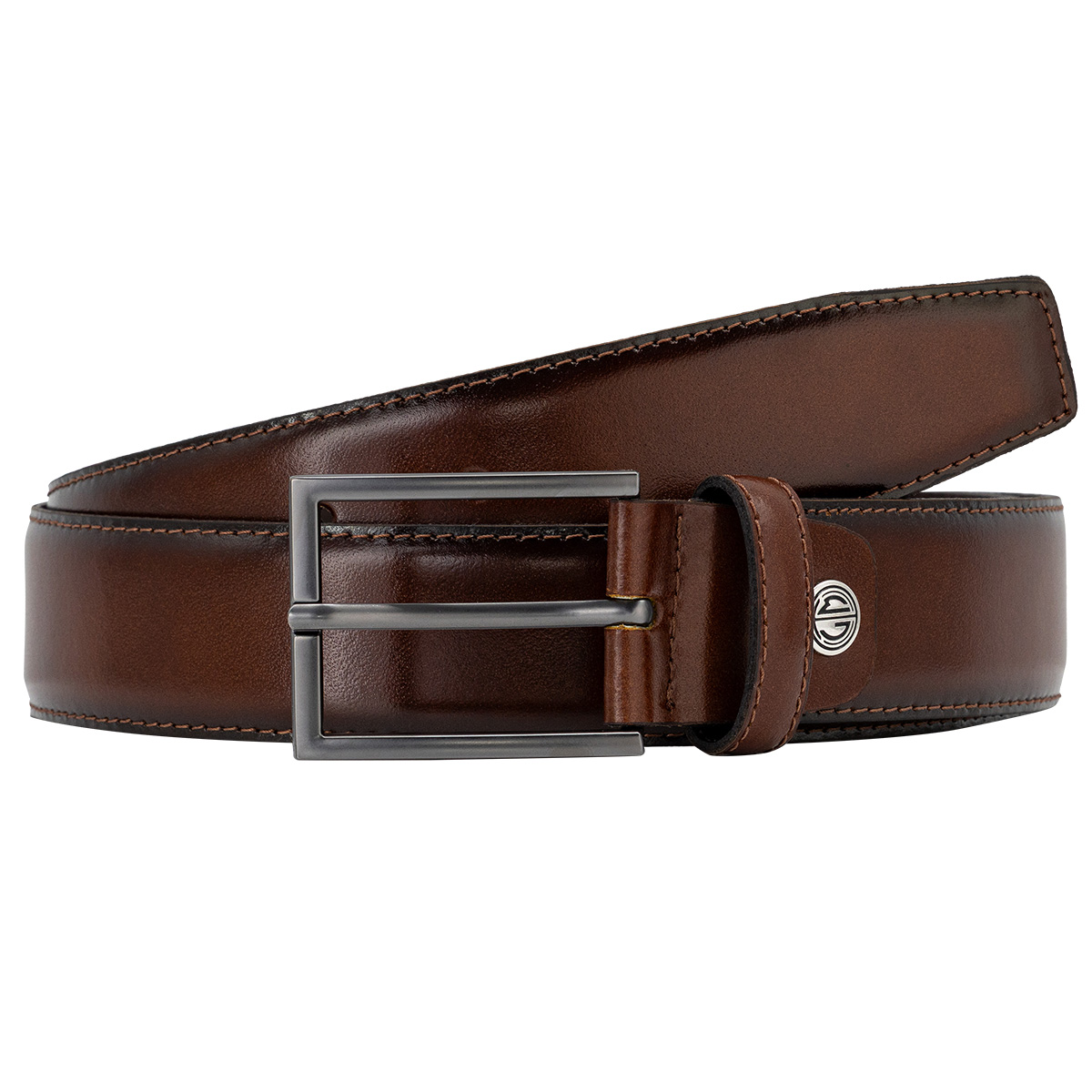 LINDENMANN klassischer Herren Echtledergürtel dunkelcognac