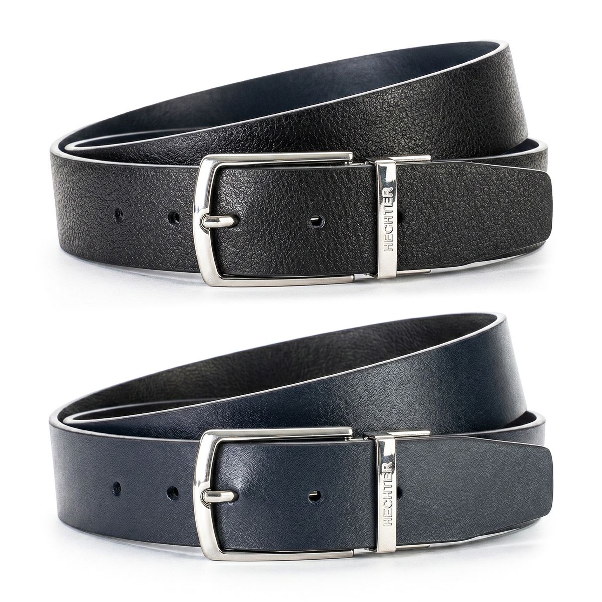 Gürtel, Leder, Schwarz, Gürtelschnalle, Damen/Herren Accessoire, HECHTER Paris Herren Wendegürtel aus 100% Echtleder schwarz/marine