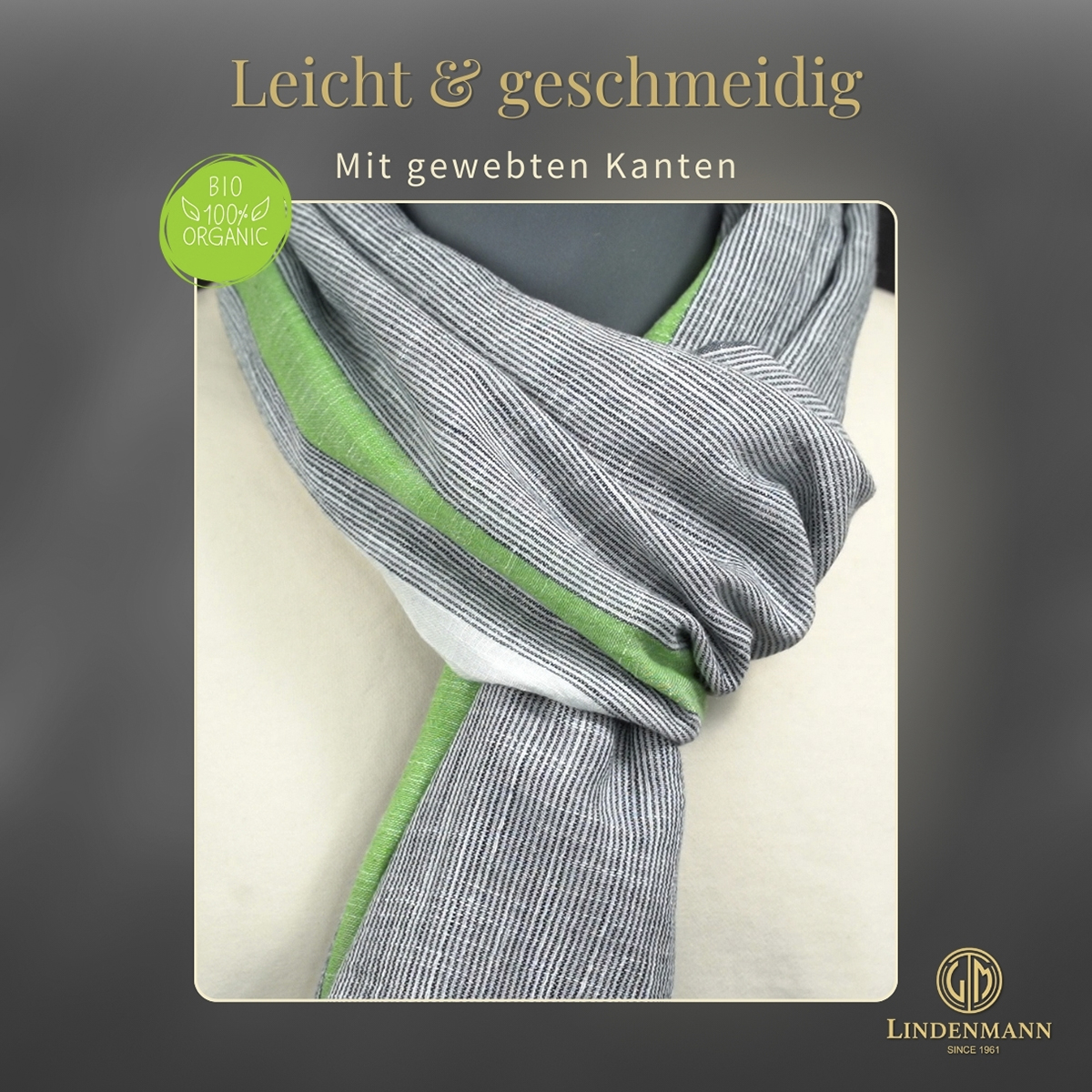 Herren Schal grau-grün 100% BIO-Baumwolle