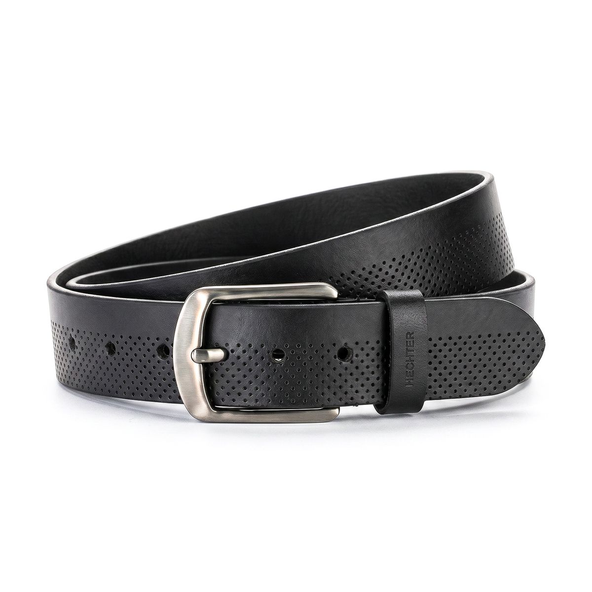 Gürtel, Ledergürtel, Leder, Perforiert, Schwarz, HECHTER Paris Herren Casual Echtledergürtel schwarz