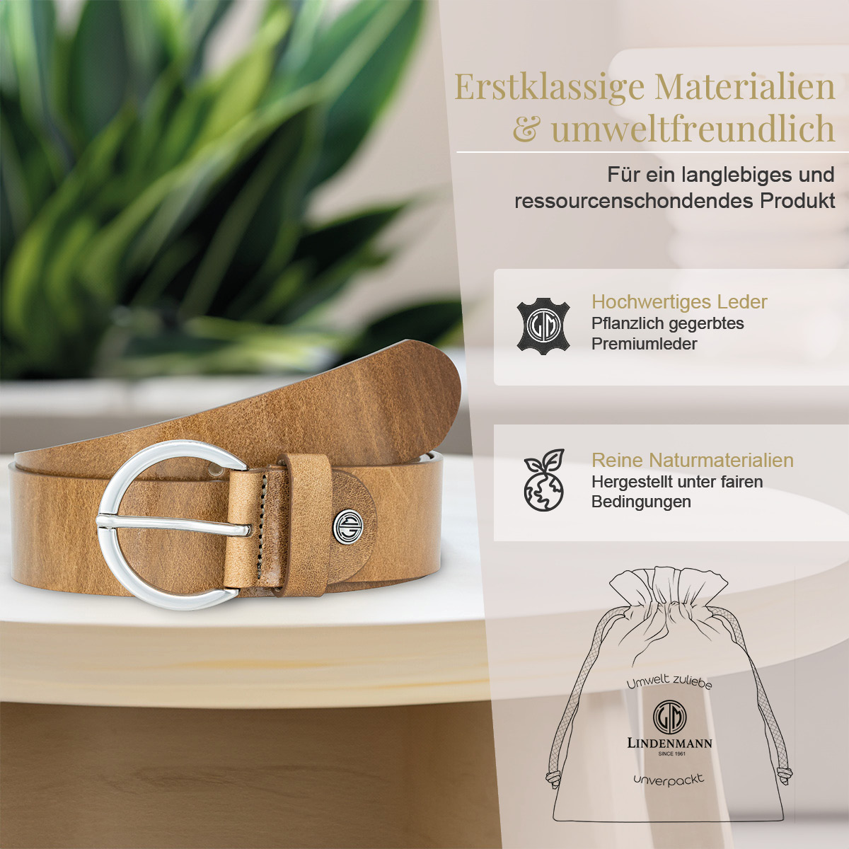 LINDENMANN Vollrindleder Damengürtel taupe LINDENMANN Vollrindledergürtel Damen taupe