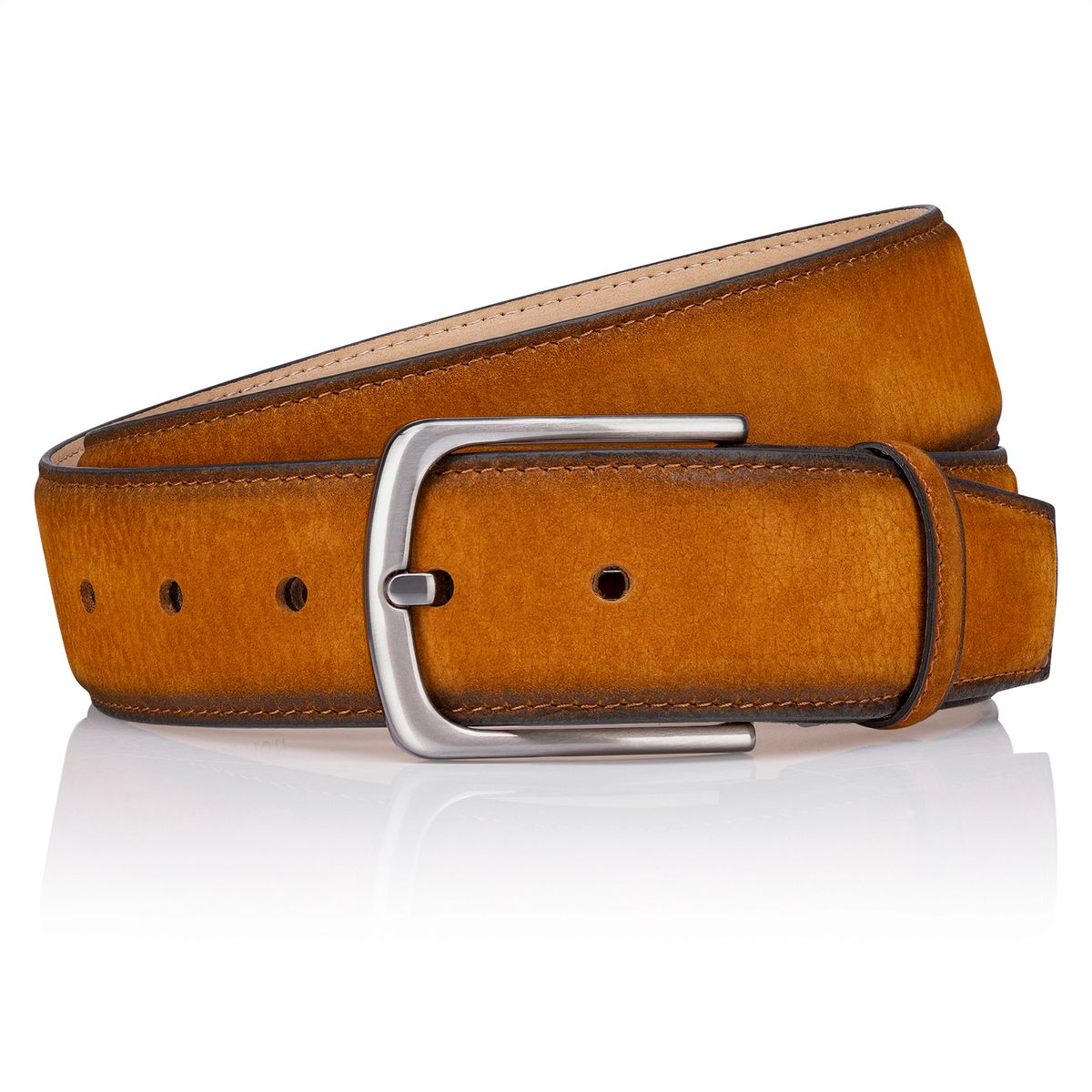 LINDENMANN Herren Ledergürtel Handmade cognac