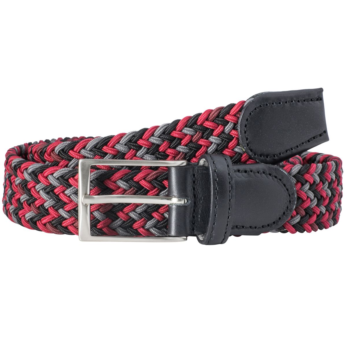 LINDENMANN Ledergürtel Herren, rot/schwarz/grau 32 mm Vollrindleder
