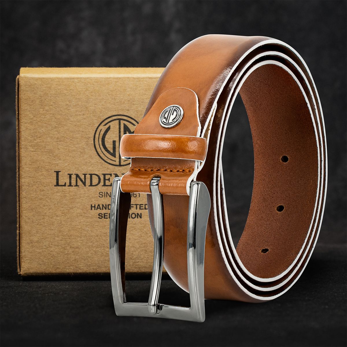 LINDENMANN Premium Anzugsgürtel Leder cognac