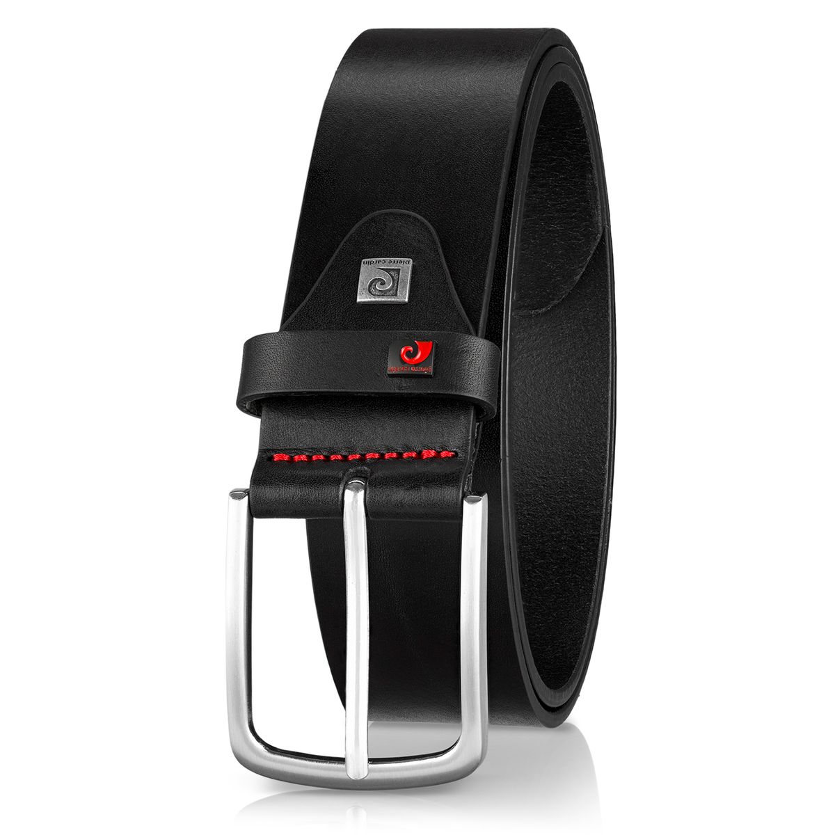 Gürtel, Leder, schwarz, Metall-Gürtel, Nähte, Pierre Cardin Herren-Leder-Gürtel schwarz