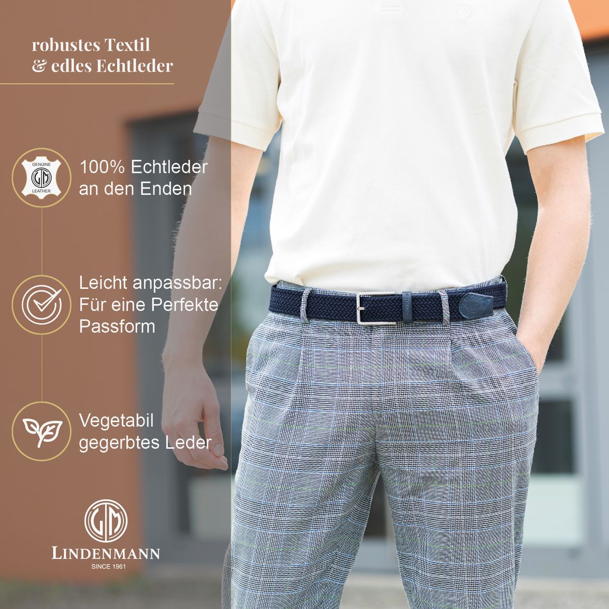 LINDENMANN Flechtgürtel Herren blau