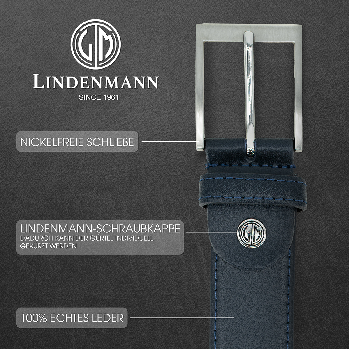LINDENMANN Ledergürtel Herren marine