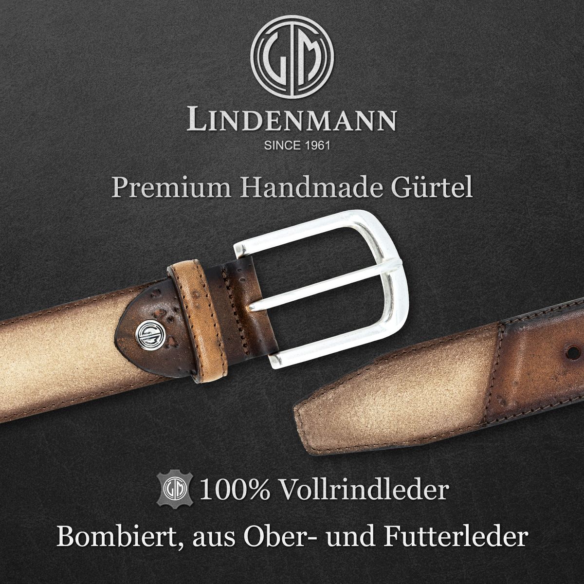 LINDENMANN Handmade Rindleder Herrengürtel taupe