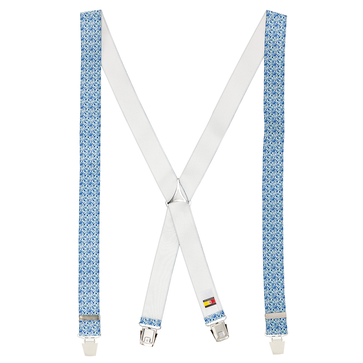 LINDENMANN Hosenträger Herren X-Form mit starkem Clip Blumenmuster blau