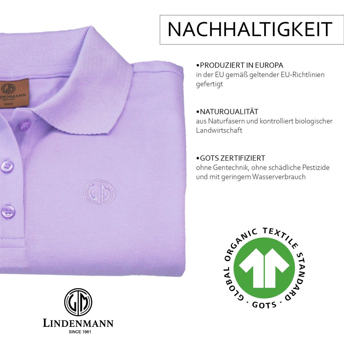 LINDENMANN Poloshirt Bio-Baumwolle Damen Violett