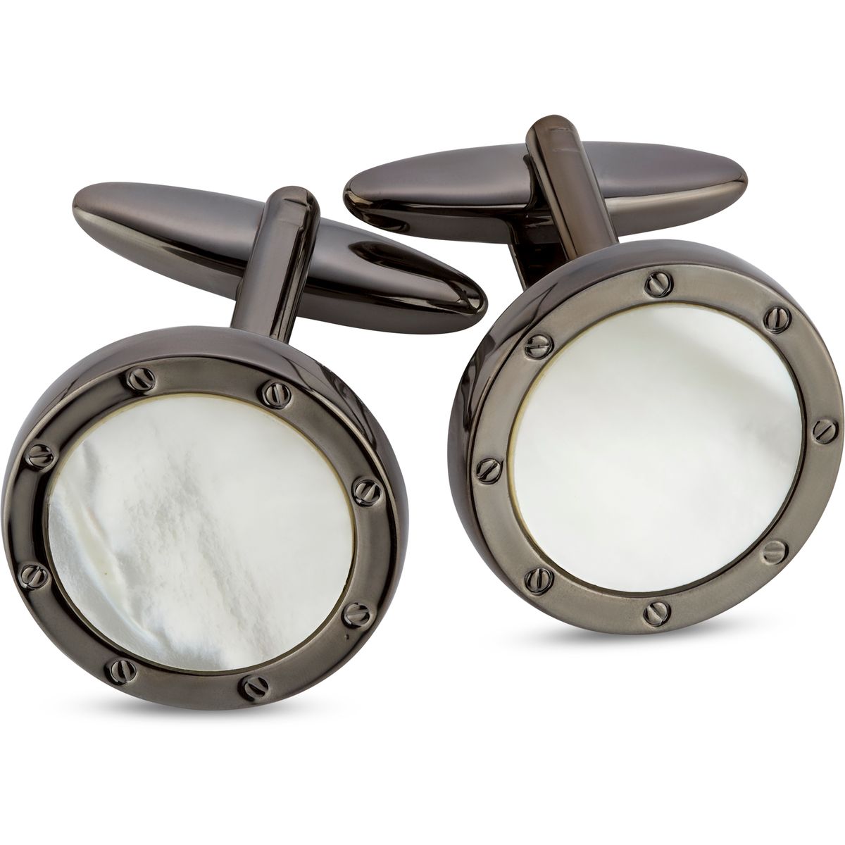 LINDENMANN Manschettenknöpfe Gunmetal mit Perlmutt Beleuchtung,